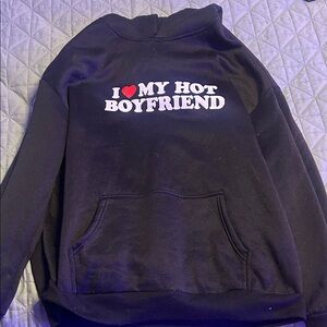 Black Hoodie with 'I Love My Hot Boyfriend' Print